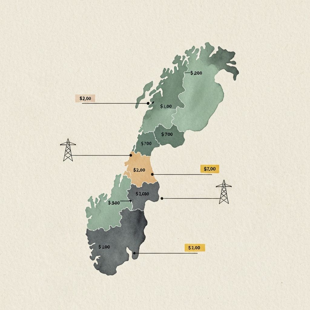 Kart over Norge med strømprisforskjeller